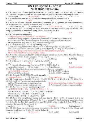 Đề ôn tập học kỳ I môn Hóa học Lớp 12 - Năm học 2015-2016 - Lê Mạnh Cường